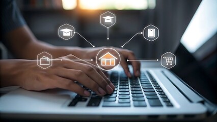 Person using laptop for online education, elearning, and home schooling