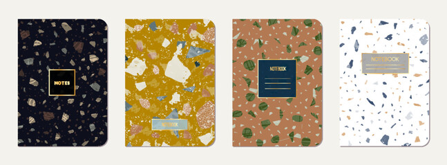 School notebook cover design. Terrazzo abstract