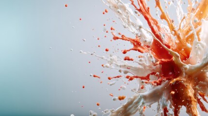 This striking abstract image captures the explosive moment of liquid colors colliding and splashing, creating a vibrant and dynamic composition that evokes energy.