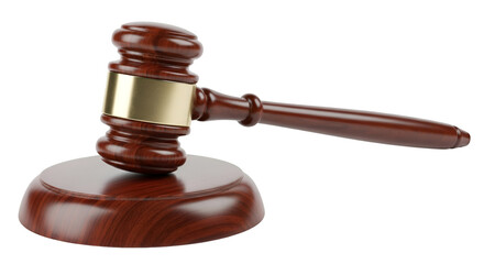 Wooden Gavel with Gold Band on Black Background