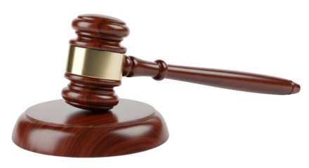 Wooden Gavel with Gold Band on Black Background