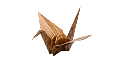 Wooden Origami Crane on Black Background