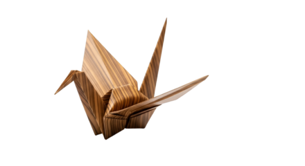 Wooden Origami Crane on Black Background