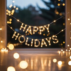 Illuminated "Happy Holidays" Sign with Bokeh Lights