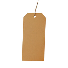 Blank Brown Kraft Paper Gift Tag Hanging by Twine label empty isolated on a transparent background