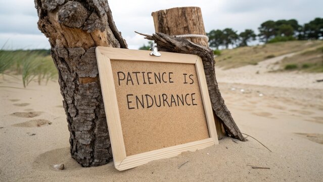 Inspirational Quote on Patience and Endurance at a Sandy Beach