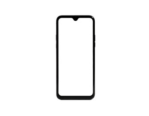 Black smartphone with blank white screen,  isolated on black background;  vertical orientation