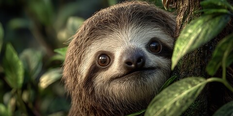 Fototapeta premium A sloth is in the natural environment.