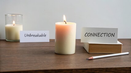 Inspirational Scene with Candles, Words, and Natural Elements