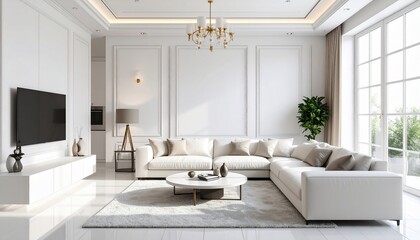 Elegant living room interior featuring luxurious furniture and natural light streaming through