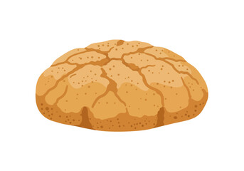 A tan round cookie with cracked patterns and small spots is centrally located against a white background