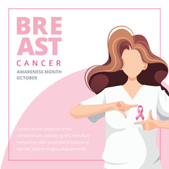 Breast cancer awareness month social media post template, vector illustration