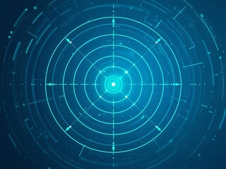 Futuristic blue digital radar target with glowing center
