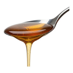 Golden honey dripping from a spoon isolated on transparent background