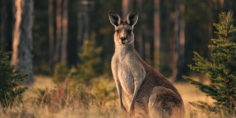 Fototapeta premium A kangaroo is standing in a field