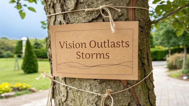 Inspirational Sign on Tree in Nature with Motivational Quote - Powered by Adobe