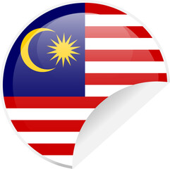 Malaysia flag sticker. Curled corner vector sticker on transparent background