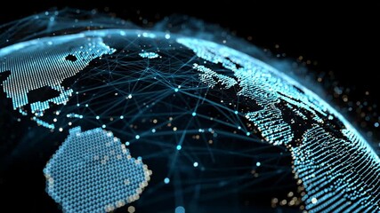 Digital earth hologram displays a blue tech network connecting global cities in modern design - Powered by Adobe