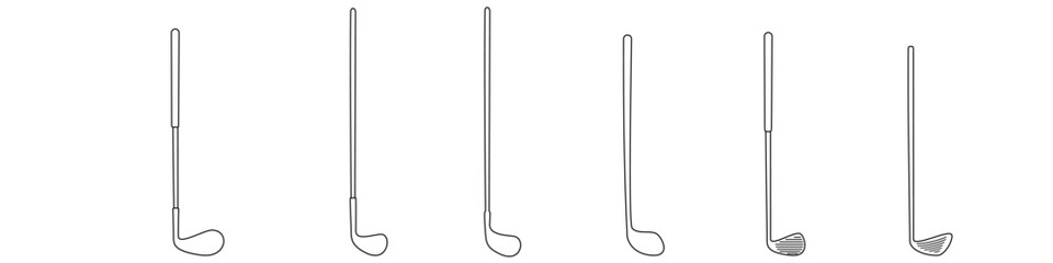 Golf club icon vector set. Golf illustration sign collection. Sport symbol. Golfing logo.