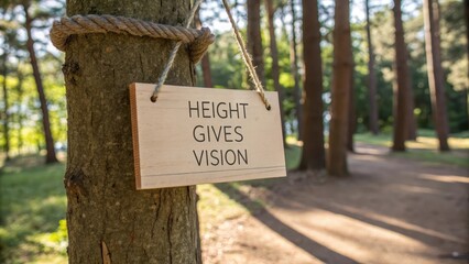 Inspirational Signage on Tree in Nature Pathway for Meditation