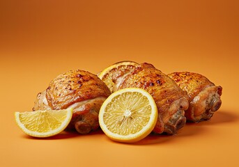 Roasted Chicken Thighs with Herbs on White Background 