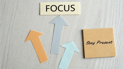 Motivational Concept with Focus and Stay Present Affirmations