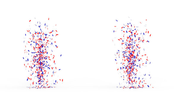 deux jets de confettis pour le 14 juillet - rendu 3D sur fond transparent