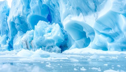 Obraz premium Close up view of a majestic blue ice glacier with visible textures and reflections under natural light