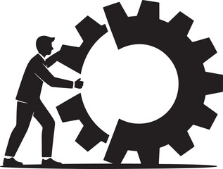 Business Man Pushing Gear for Teamwork and Collaboration in Achieving Company Objectives