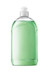Dish soap in a plastic bottle, isolated, used for cleaning household dishes. Transparent PNG image.