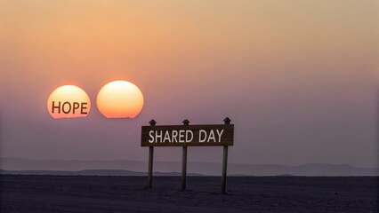 Inspirational Sunset with Hope Sign in Desert Landscape at Dusk