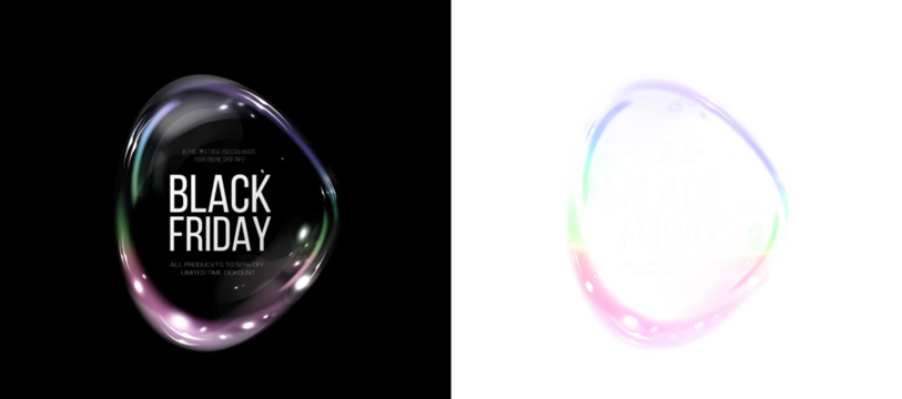 These transparent PNG overlays feature vibrant Black Friday illustrations. Perfect for your promotional photo!