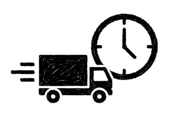 Delivery truck with a clock, symbolizing fast and timely shipping services.