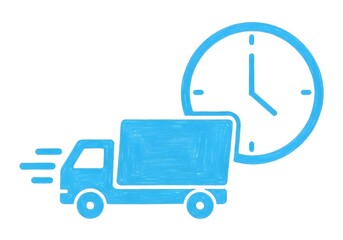 Delivery truck with a clock, symbolizing fast and timely shipping services.