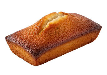A delectable, golden-brown, rectangular loaf of sponge cake, presented against a dark backdrop, showcasing its textured surface and soft interior.