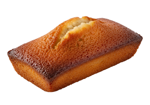 A delectable, golden-brown, rectangular loaf of sponge cake, presented against a dark backdrop, showcasing its textured surface and soft interior.