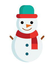 Cute snowman with red scarf and blue buttons