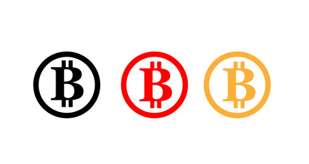 Three bitcoin symbol icon Black, Red and Yellow With Vector Shape EPS10