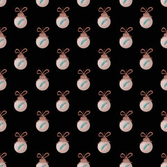 Christmas seamless pattern with beige balls. Retro Christmas background. Hand drawn illustration, design for textil and packaging