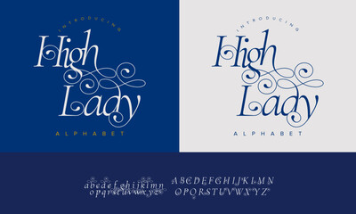 HighLady decorative serif alphabet font with ornamental swashes, ideal for luxury branding and invitations