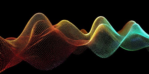 Colorful Digital Waveform Abstract Art with Vibrant Gradient on Black Background
