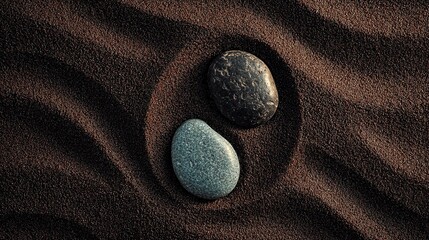Black and Gray Stones on Dark Sandy Surface in Natural Setting
