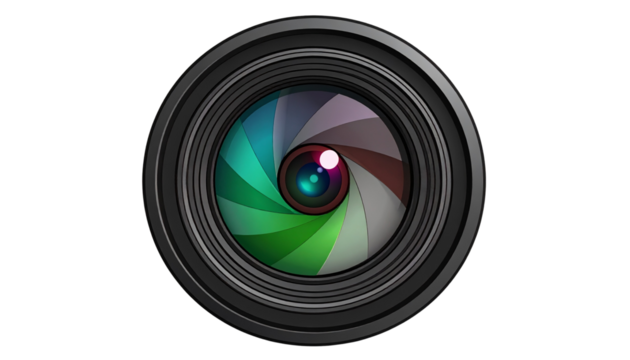 Camera Lens Front Element isolated on solid white background Png format