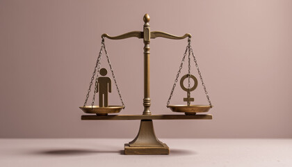 Gender equality concept balance scale with male and female symbol equal weight, neutral