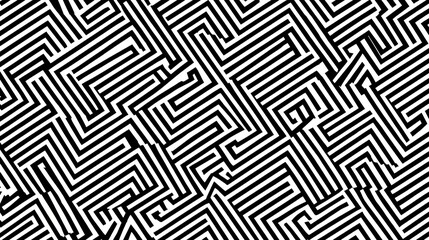 Black and White Geometric Maze Pattern Abstract Modern Design