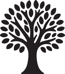 Vector silhouette of a tree with roots and green leaves, a symbol of nature and growth