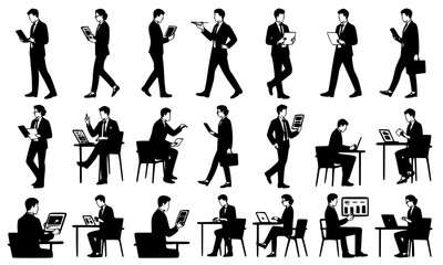 &ldquo;Young Business Professional with Tablet Silhouette Vector Set &ndash; 20 Clean High-Contrast Illustrations&rdquo;