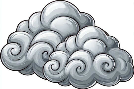Two stylized gray clouds with swirling patterns