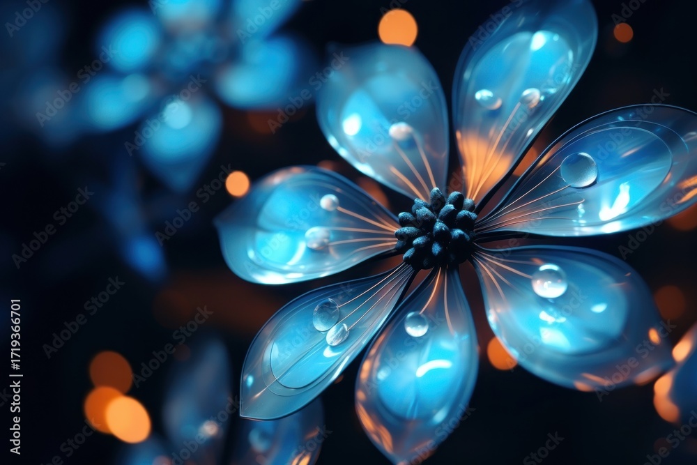 Canvas Prints neon black and blue light pattern bokeh effect background abstract flower shape.