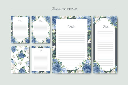 printable notepad template with roses flower design